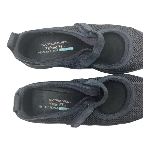 Skechers Relaxed Fit Memory Foam Womens Sz 10 Black Adjus Mary Jane Flats Blue - Picture 6 of 7
